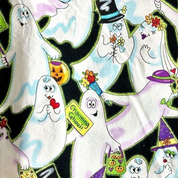 Barco Uniforms cotton cartoon ghosts print two pocket V- neck scrub top M - Picture 7 of 13